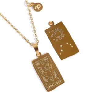 Capricorn Zodiac Pendant Necklace 18K Gold Electro-Plated Stainless Steel - Gold